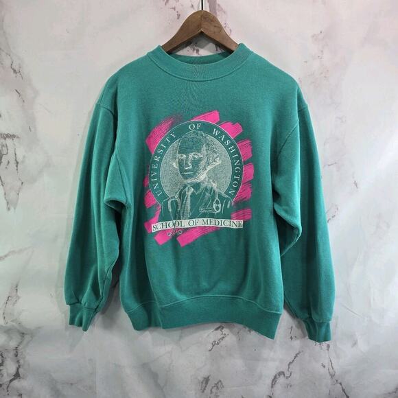 Vintage University Washington Sweatshirt Womens Medium Green School Medicine UW - Picture 1 of 11